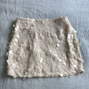 Sequin Embellished Cream Skirt